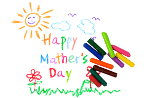 This is not one of my  own drawings, but it's just about what I always come up with whenever crayons are in my hands.  Except I would never misspell "Mother's" like that!