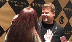 Karen Salkin getting a laugh from James Corden a couple of years ago.  Photo by Lisa Politz.