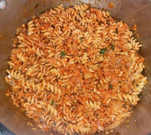 The finished product, mixed together in the big pasta pot. Photo by Karen Salkin.