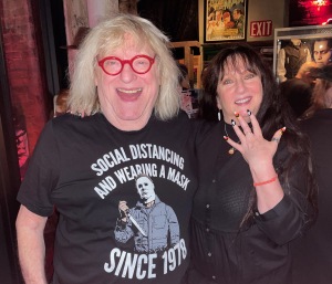 Bruce Vilanch and Karen Salkin, showing off her Halloween nails, of course. Photo by Marc Winer.