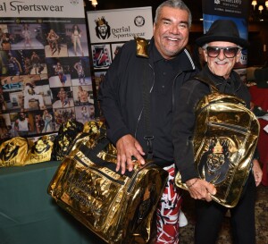 George Lopez and Joe Pesci looking ecstatic over their bags full of Mperial menswear! Photo courtesy of Doris Bergman.