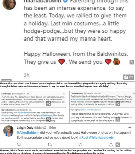 Karen Salkin's tweet as one of the few Daily Mail featured along with Hilaria Baldwin's callous Halloween Instagram post.
