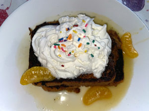 The delicious completed Artisan French Toast with Orange Syrup. Photo by Karen Salkin.