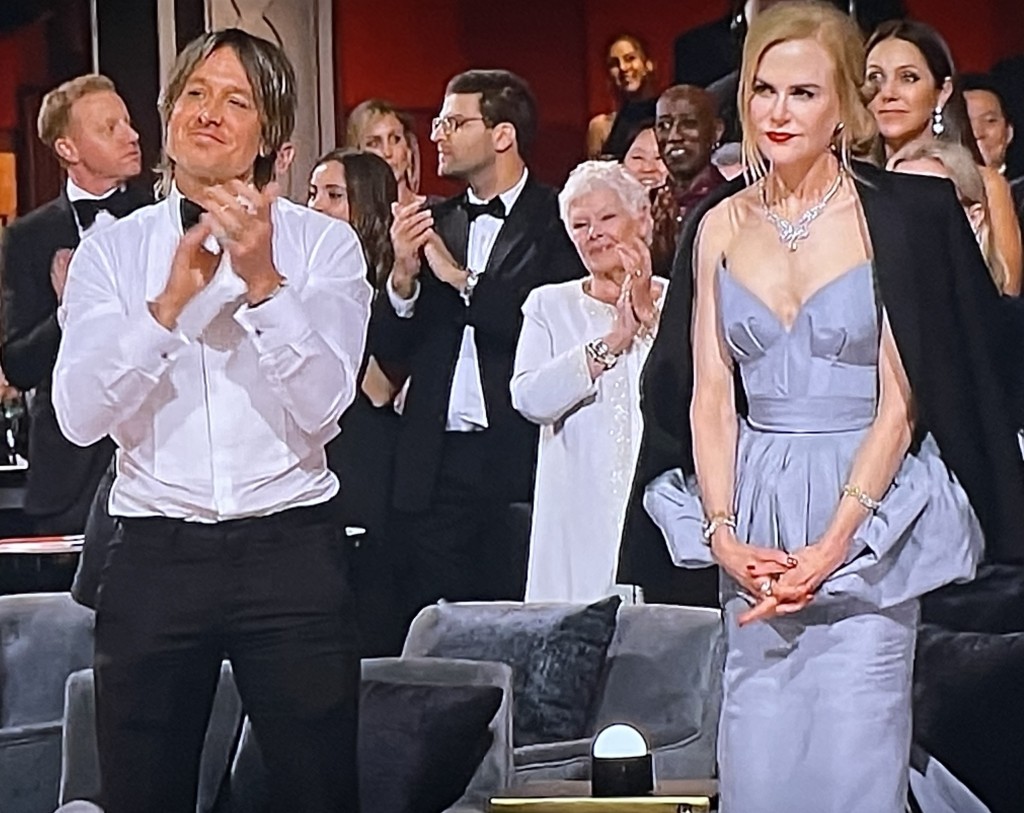 My favorite image of the entire evening: Seeing that Keith Urban gave his wife Nicole Kidman his jacket. That's such a real-couple move.  I love it!  Photo by Karen Salkin.