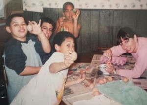Karen Salkin coloring easter eggs back in the day with (from back to front) TJ Jones, Jake Lauro, Ronnie Hazel, Jr., and Alex Hazel. What a fun time! Photo by Arianna Jones.
