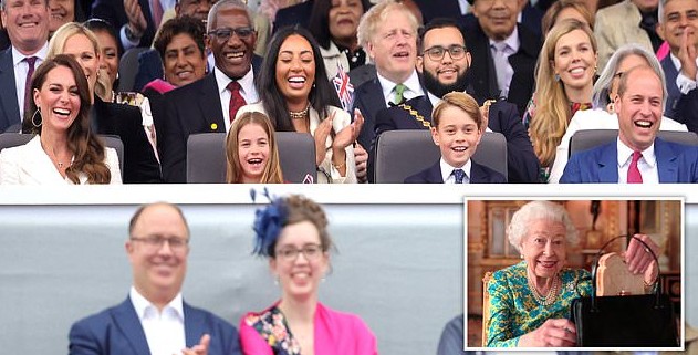 The Cambridges (and others) laughing at the Queen's comedy bit to open the Platinum Party Concert.
