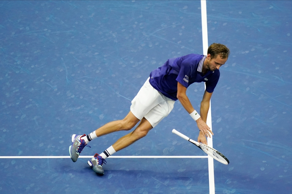 This image doesn't do justice to Daniil Medvedev's celebratory sideways flop when he won last year's US Open, so just imagine it in motion.