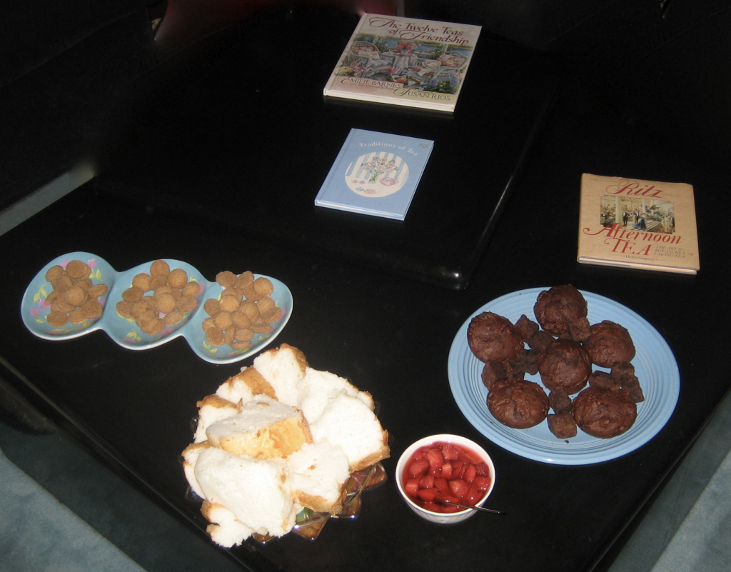 A few of the desserts at one of my own Aftenoon Teas. Notice three of my tea "bibles" among the treats. Photo by Karen Salkin.