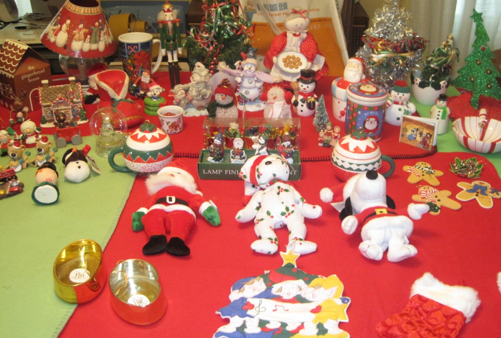 Here's a throwback to just one tiny part of my mother's "Holiday Village" on her dining room table! (Of course, just about all of those tchotchkes are gifts from your truly.) Photo by Karen Salkin.