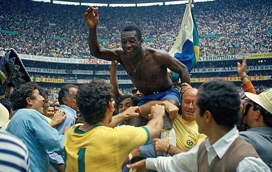 Pele being celebrated in his soccer-playing days.