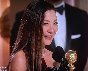 Michelle Yeoh, featuring her fabulous straight natural hair.  Photo by Karen Salkin, from the TV screen.