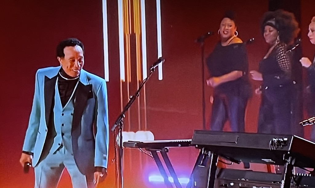 Smokey Robinson, still looking great and rocking out at...eighty-two!!!  Photo by Karen Salkin, (off the TV screen.)