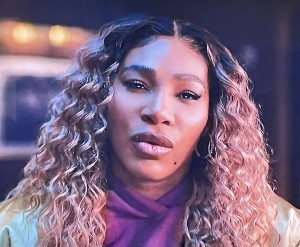 Serena Williams' plastic surgeried face.  Photo by Karen Salkin (from the TV screen.)