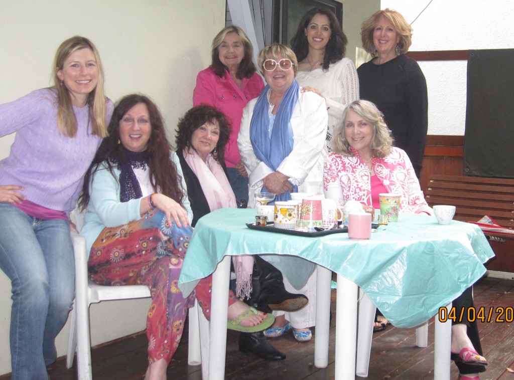 An afternoon tea at Karen's, back in the day. (L-R, and seated) Lucia, Karen, Diane, and Caryn. (L-R and standing) Eadie, Jann, Candis, and Celia. Photo by Lucia Singer.