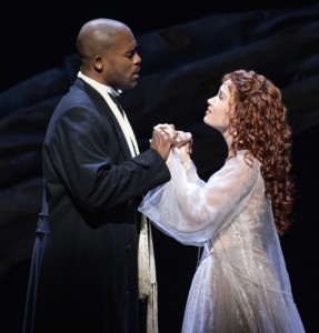 Derrick Davis and Sierra Boggess. First of all, no hump on this beautiful man. And...I worried all the way to the theatre that I went out with curly hair that night, and then here's the lead woman with way curlier than mine!  Photo by Matthew Murphy.