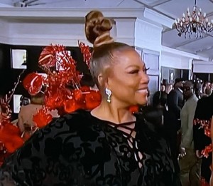 Queen Latifah's rude hairstyle. Photo by Karen Salkin, (off the TV screen.)