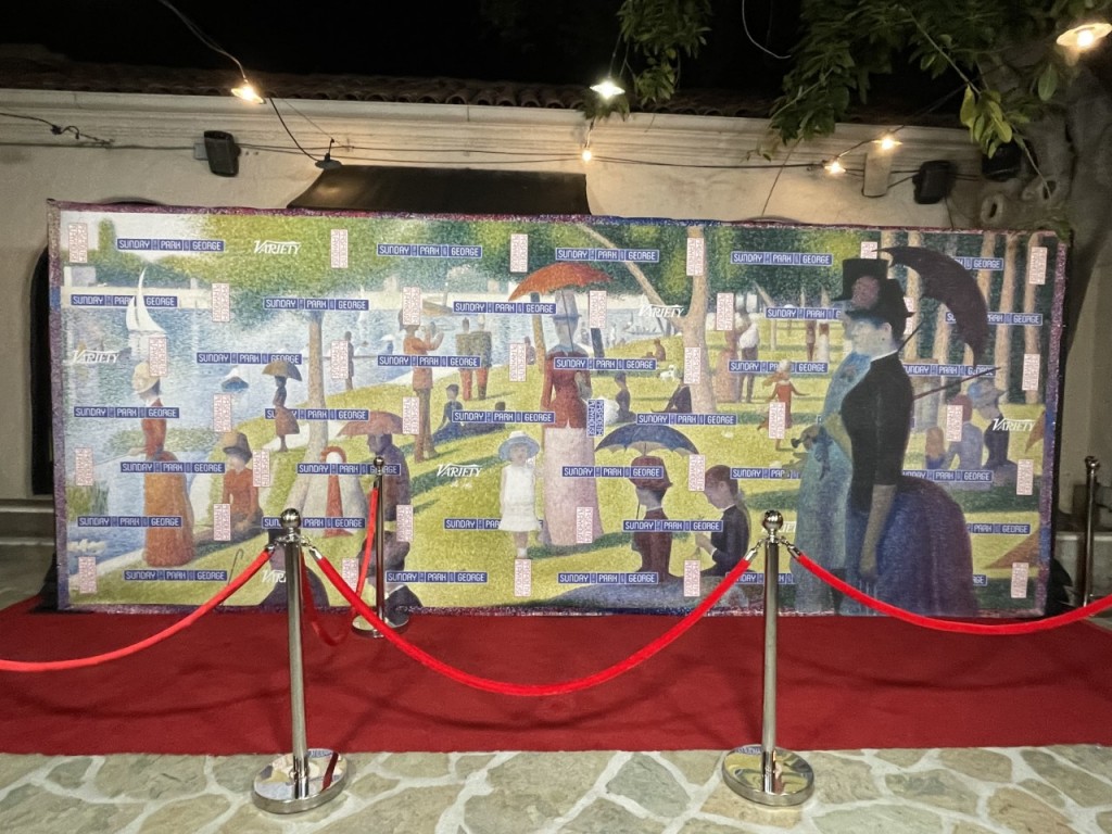 The special step-and-repeat on the patio of the Pasadena Playhouse. Photo by Karen Salkin.
