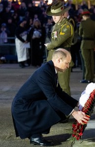 And what Prince William was doing while his brother was being humiliated on the Jumbotorn--laying a wreath at the Australia Memorial in Hyde Park to pay tribute to soldiers who made the "ultimate sacrifice," on Anzac Day.