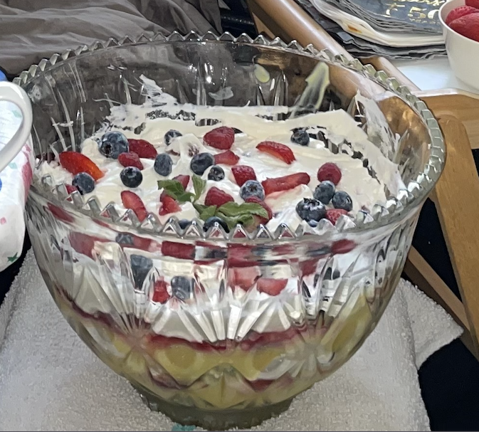 Karen Salkin's English Trifle. (She couldn't get a better picture because they were desperate to dig in!)  Photo by Karen Salkin.