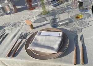 A pretty place setting at the wedding dinner. Photo by Karen Salkin, as is the one above.
