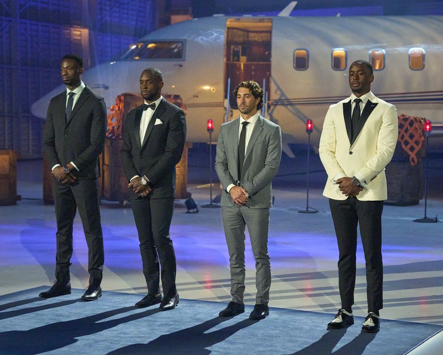 The last four guys. She had sent Aaron (2nd from left) home in favor of Xavier (on the right.) But then the producers used Aaron to fill space when she surprisingly got rid of Xavier the next week.