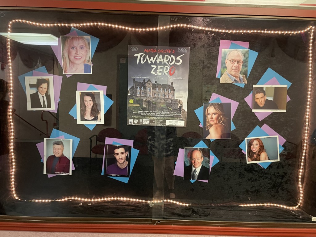 The cast of Towards Zero on the lobby board of Theatre 40 in Beverly Hills. Photo by Karen Salkin.