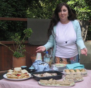 Karen Salkin hosting an Easter Tea on her deck one year. Photo by Lucia Singer.