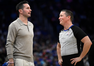 New Lakers coach JJ Redick, speaking nicely with a ref in the past, which will most likely not be the case now!