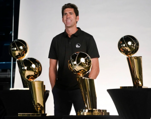 Bob Myers and some of his trophies.