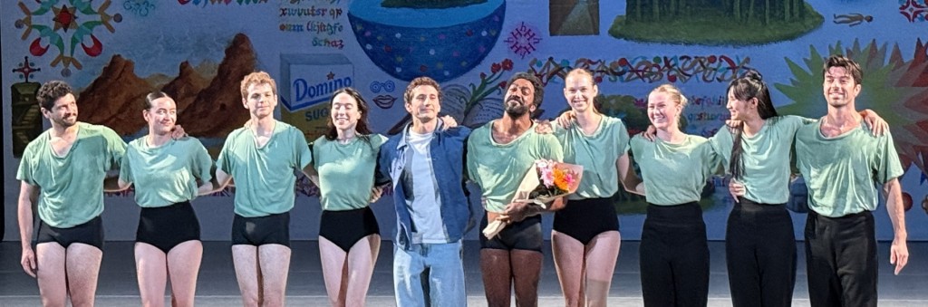 The Gatherings curtain call. The guy in the middle with the flowers is Jeremy Coachman, and this was his very last performance with L.A. Dance Project. (LA's loss will be Montreal's gain.) Next to him in street clothes is my fave, Lorrin Brubaker. Photo by Karen Salkin.