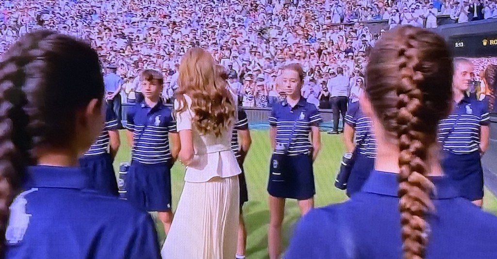 Princess Kate greeting the ball kids on only one side! Photo by Karen Salkin.