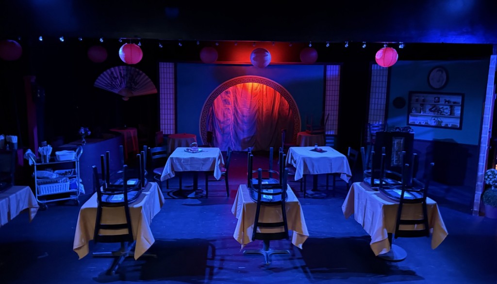 The fabulous set with the lights off before the show. It looks even better with the lights up!  Photo by Karen Salkin.