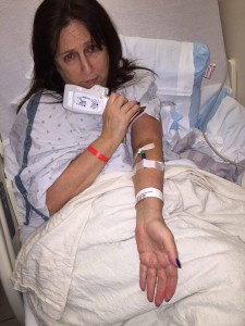 I was just being dramatic for this pic, taken by Mr. X. But I really was not happy to be in the hospital.