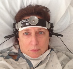 Another "being dramatic" pic of me having one of the brain tests in the hospital. Photo by INAM staff.
