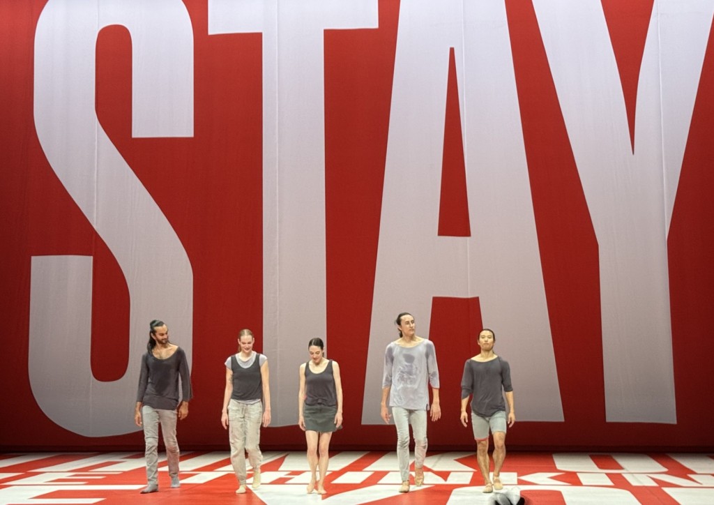 The curtain call for Reflections: (L-R) Clay Koonar, Courtney Conovan, Daphne Fernberger, Noah Wang, and Shu Kinouch. Photo by Karen Salkin.