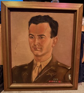Portrait of my father, Martin Salkin, painted by a prisoner-of-war of whom he was in charge. Photo by Karen Salkin, as is the one of the exhibit at the top of this page.