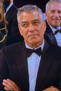 George Clooney's reaction to the opening monologue.  Photo by Karen Salkin.