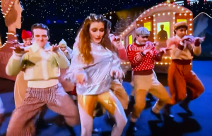 They had this odd entertainment, but no Olympic Oath! Photo by Karen Salkin.