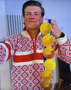 Johannes Klaebo and his six, (out of six!,) Gold Medals! Photo by Karen Salkin.