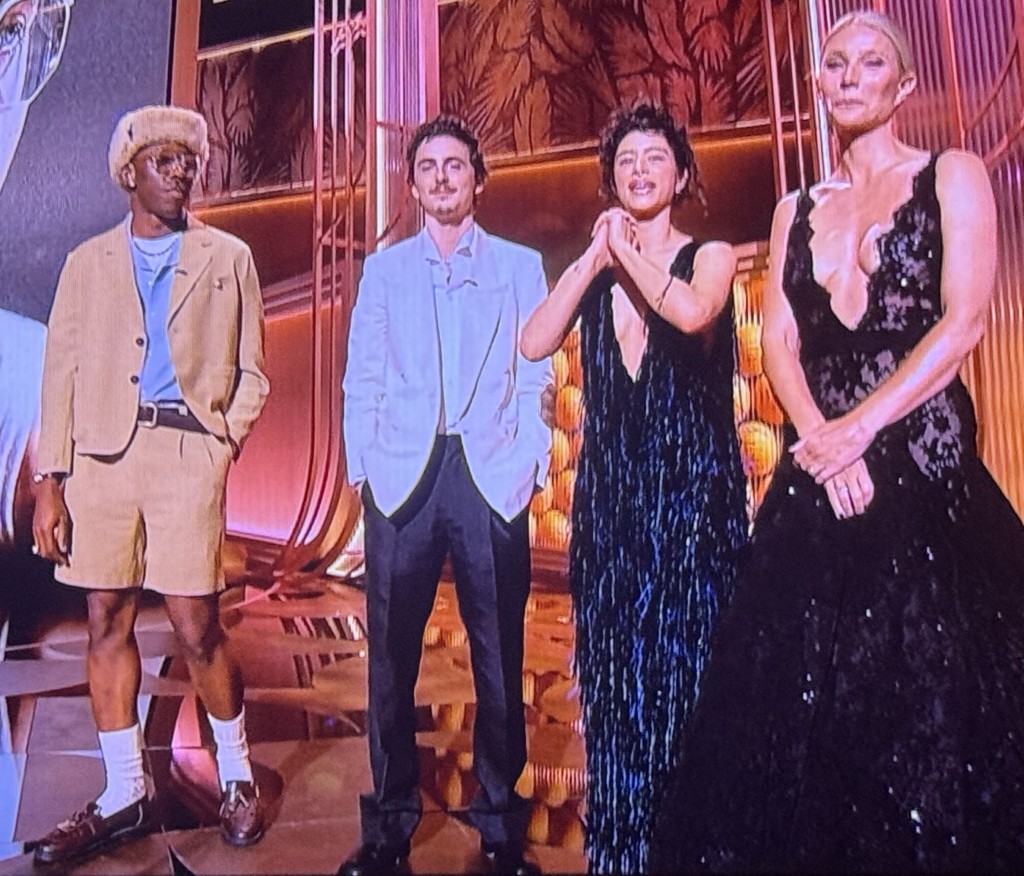 (L-R) Tyler the Creator, Timothee Chalamet, Odessa A’zion, and Gwyneth Paltrow. Photo by Karen Salkin.