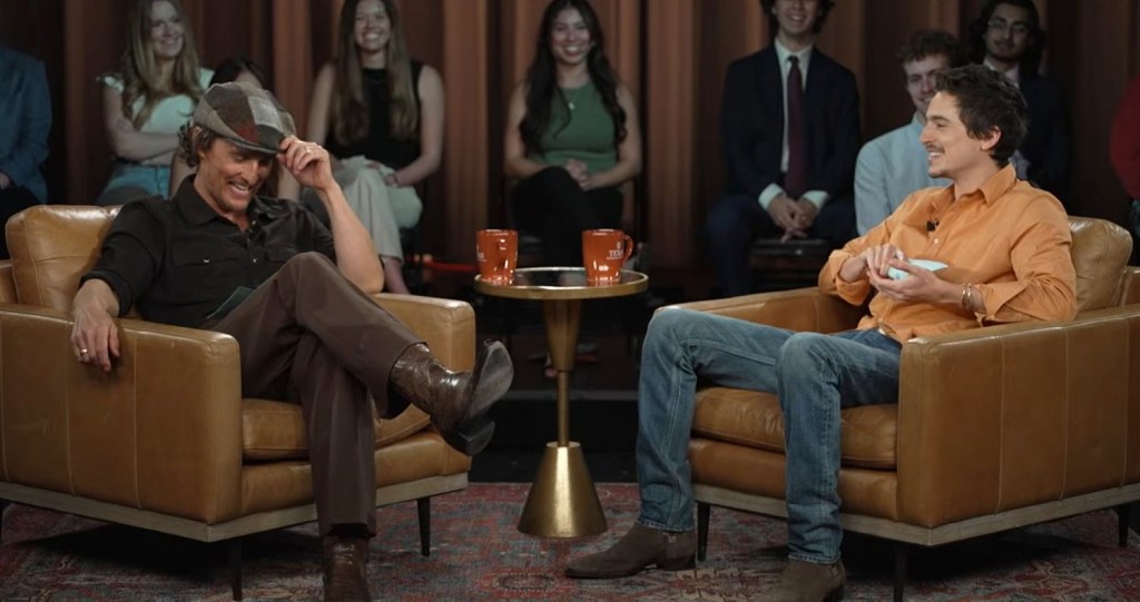 Matthew McConaughey and Timothee Chalamet doing the "town hall" where the controversy began. 