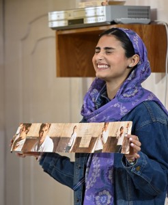 Ava Lalezarzadeh, using Ricky Martin for Show & Tell. Photo by Kevin Parry.