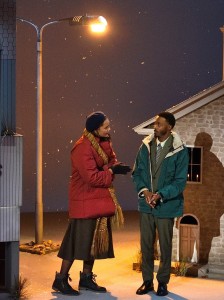 The beginning of the "snow scene."  Rebecca S’Manga Frank and Petey McGee. Photo by Knud Adams.