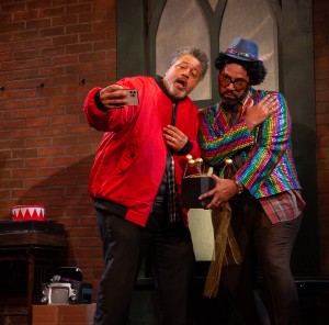 Chuma Gault and Jason Delane in the "Dump and Run Room." (This just hit me--is there a dramatic reason the actors are always on their one side? I guess I DO have to go back to college to write this paper!) Photo by Cooper Bates.