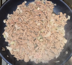 What the meat and onions should look like before the sauce is added.  Photo by Karen Salkin.