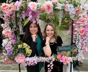 Karen Salkin and Nina Herzog enjoying the photo op on the Pasadena Playhouse patio. Photo by Julia Manis.
