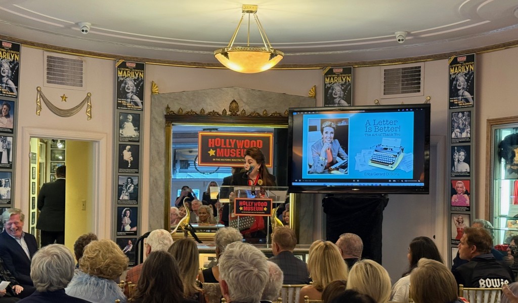 Hollywood Museum Founder Donelle Dadigan at the podium to begin the speeches. Photo by Karen Salkin.