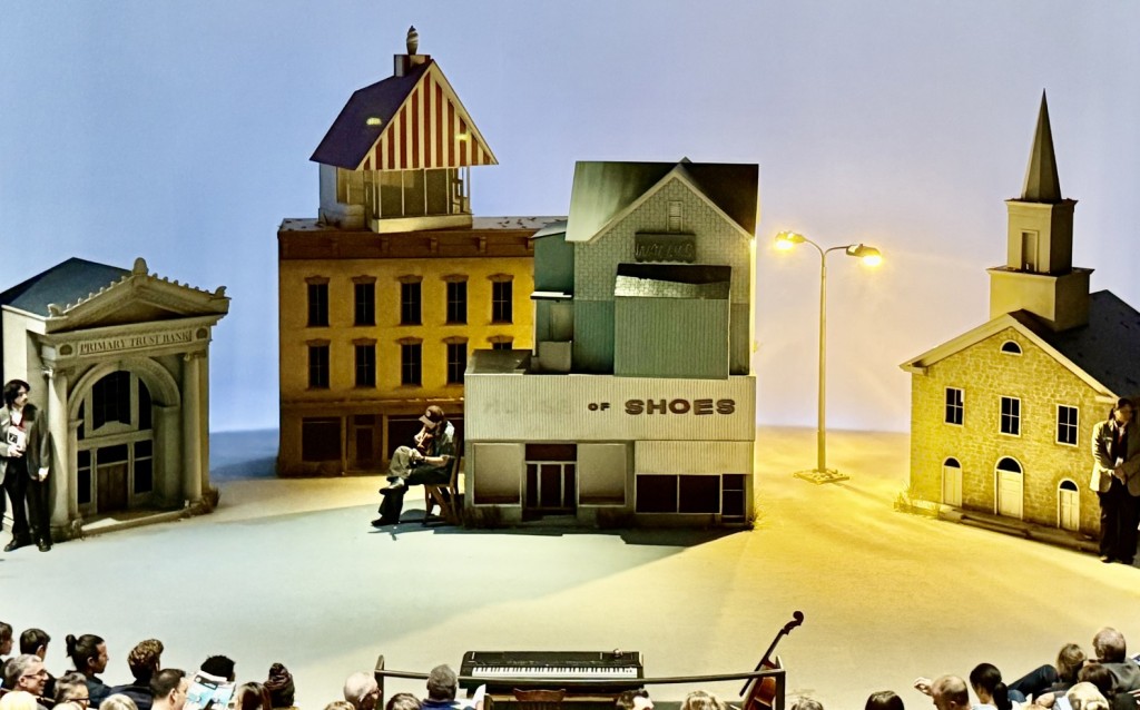 The set before the show begins. Notice the placement of the instruments in the bottom front. Photo by Karen Salkin.