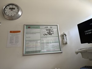The info on the wall of my room. Photo by Karen Salkin.