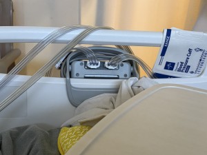 This pic is just to lighten the mood a bit. Doesn't this device  at the end of my bed look a bit like Wall-E? Or some other robot? Photo by Karen Salkin.